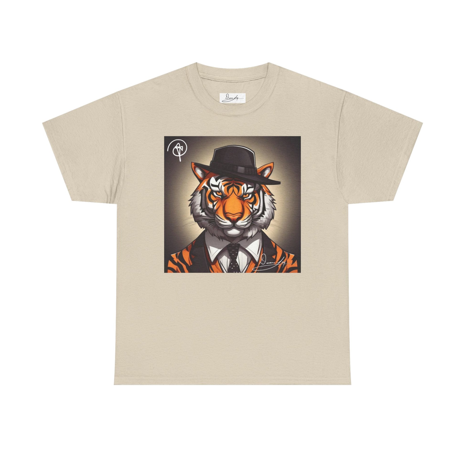 DuaneJay Tiger Gentleman T-Shirt — bold tiger graphic tee featuring a distinguished tiger in gentleman style, a powerful streetwear statement for those who wear confidence with class