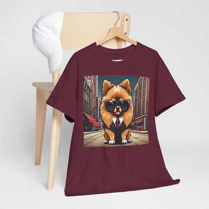 DuaneJay Pomeranian Business Dog T-Shirt — cute Pomeranian in suit graphic tee streetwear