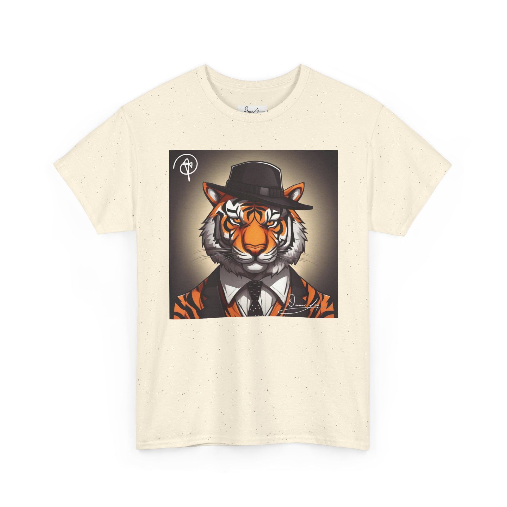 DuaneJay Tiger Gentleman T-Shirt — bold tiger graphic tee featuring a distinguished tiger in gentleman style, a powerful streetwear statement for those who wear confidence with class