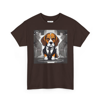 DuaneJay Beagle in a Suit T-Shirt — funny formal dog graphic tee featuring an adorable beagle dressed in a dapper suit, perfect for dog lovers who love bold streetwear style