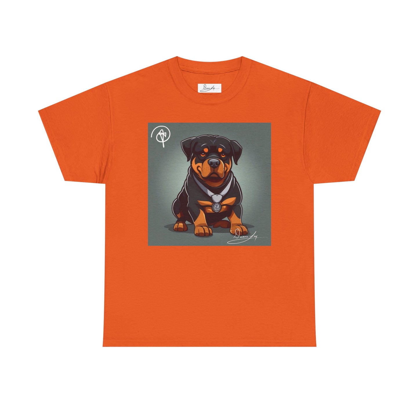 DuaneJay Rottweiler Puppy Portrait T-Shirt — charming graphic tee featuring an adorable Rottweiler puppy rendered in stunning artistic detail, a perfect blend of cuteness and signature streetwear style for devoted dog lovers
