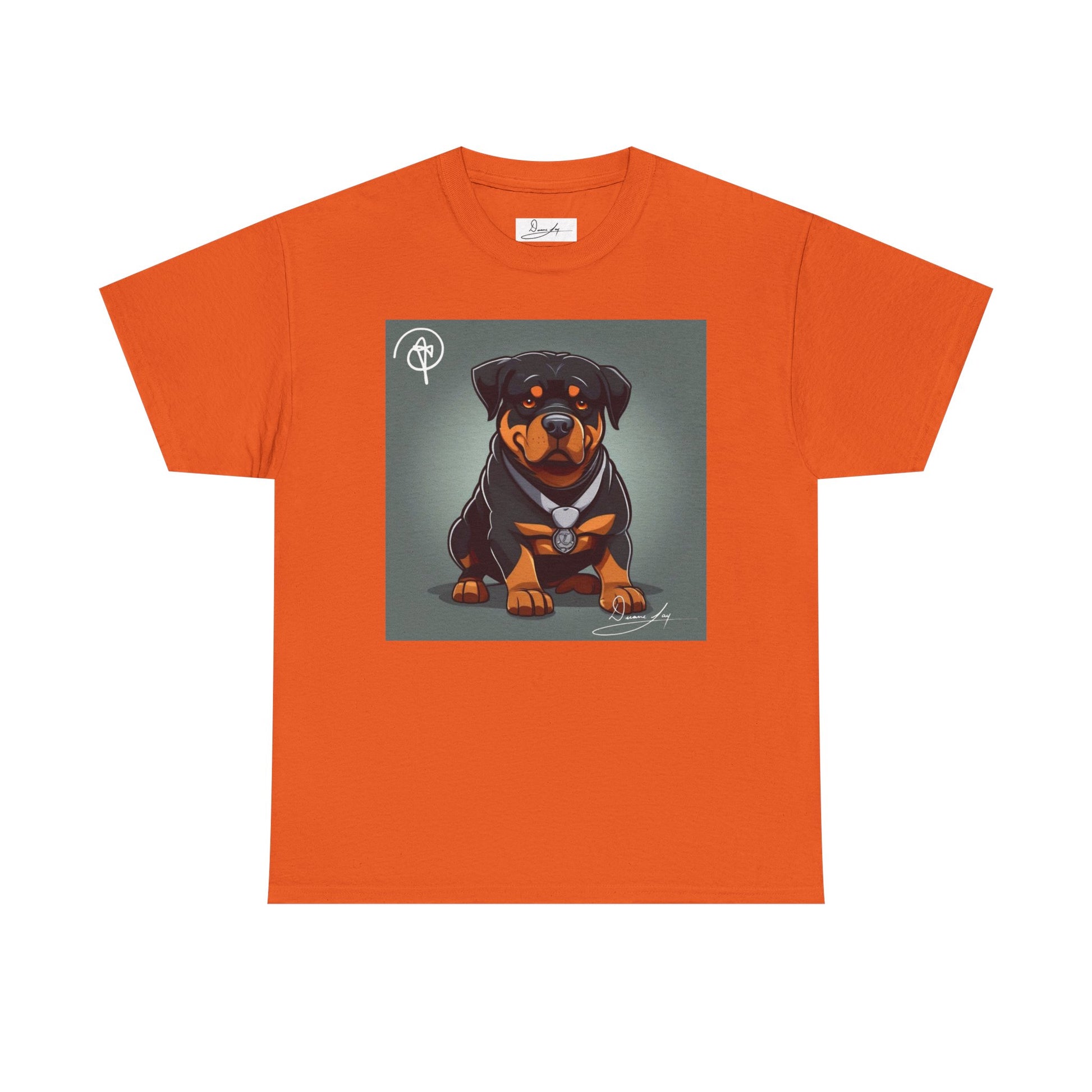 DuaneJay Rottweiler Puppy Portrait T-Shirt — charming graphic tee featuring an adorable Rottweiler puppy rendered in stunning artistic detail, a perfect blend of cuteness and signature streetwear style for devoted dog lovers