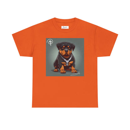 DuaneJay Rottweiler Puppy Portrait T-Shirt — charming graphic tee featuring an adorable Rottweiler puppy rendered in stunning artistic detail, a perfect blend of cuteness and signature streetwear style for devoted dog lovers