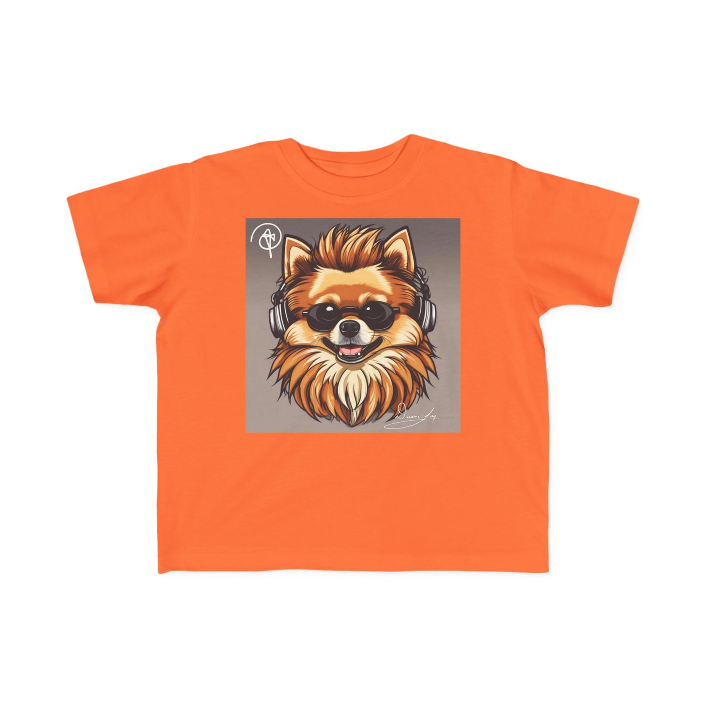 DuaneJay Cool Pomeranian Kids T-Shirt — fun kids graphic tee featuring an adorable Pomeranian rocking sunglasses and headphones, a bold and playful streetwear-inspired look for kids who carry the DuaneJay Fashion style with confidence