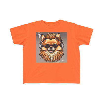 DuaneJay Cool Pomeranian Kids T-Shirt — fun kids graphic tee featuring an adorable Pomeranian rocking sunglasses and headphones, a bold and playful streetwear-inspired look for kids who carry the DuaneJay Fashion style with confidence