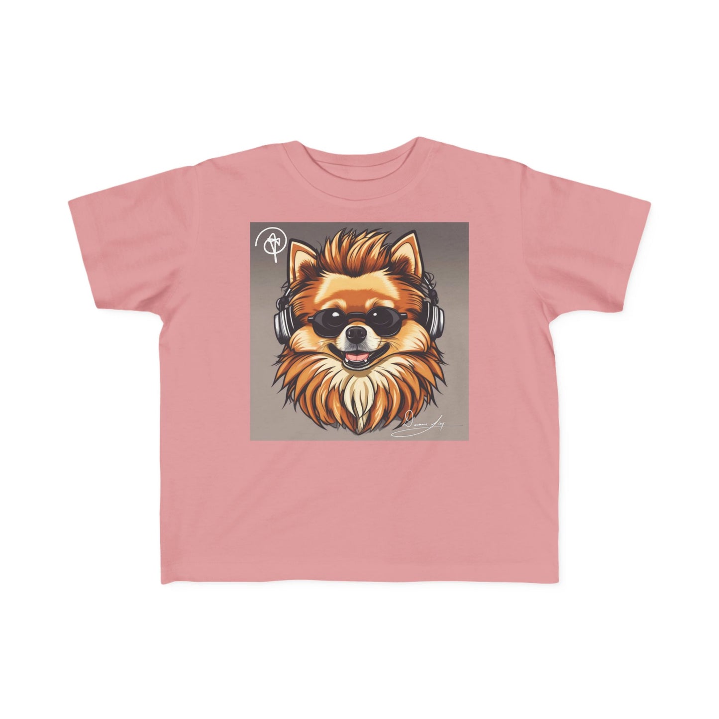 DuaneJay Cool Pomeranian Kids T-Shirt — fun kids graphic tee featuring an adorable Pomeranian rocking sunglasses and headphones, a bold and playful streetwear-inspired look for kids who carry the DuaneJay Fashion style with confidence