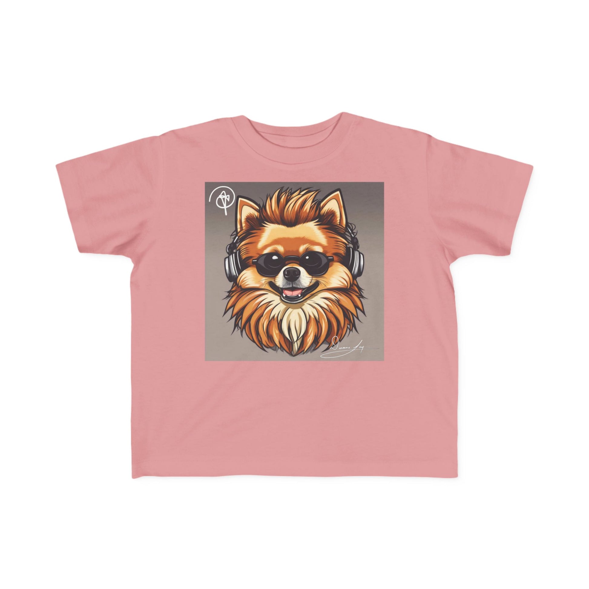 DuaneJay Cool Pomeranian Kids T-Shirt — fun kids graphic tee featuring an adorable Pomeranian rocking sunglasses and headphones, a bold and playful streetwear-inspired look for kids who carry the DuaneJay Fashion style with confidence