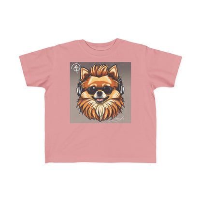 DuaneJay Cool Pomeranian Kids T-Shirt — fun kids graphic tee featuring an adorable Pomeranian rocking sunglasses and headphones, a bold and playful streetwear-inspired look for kids who carry the DuaneJay Fashion style with confidence