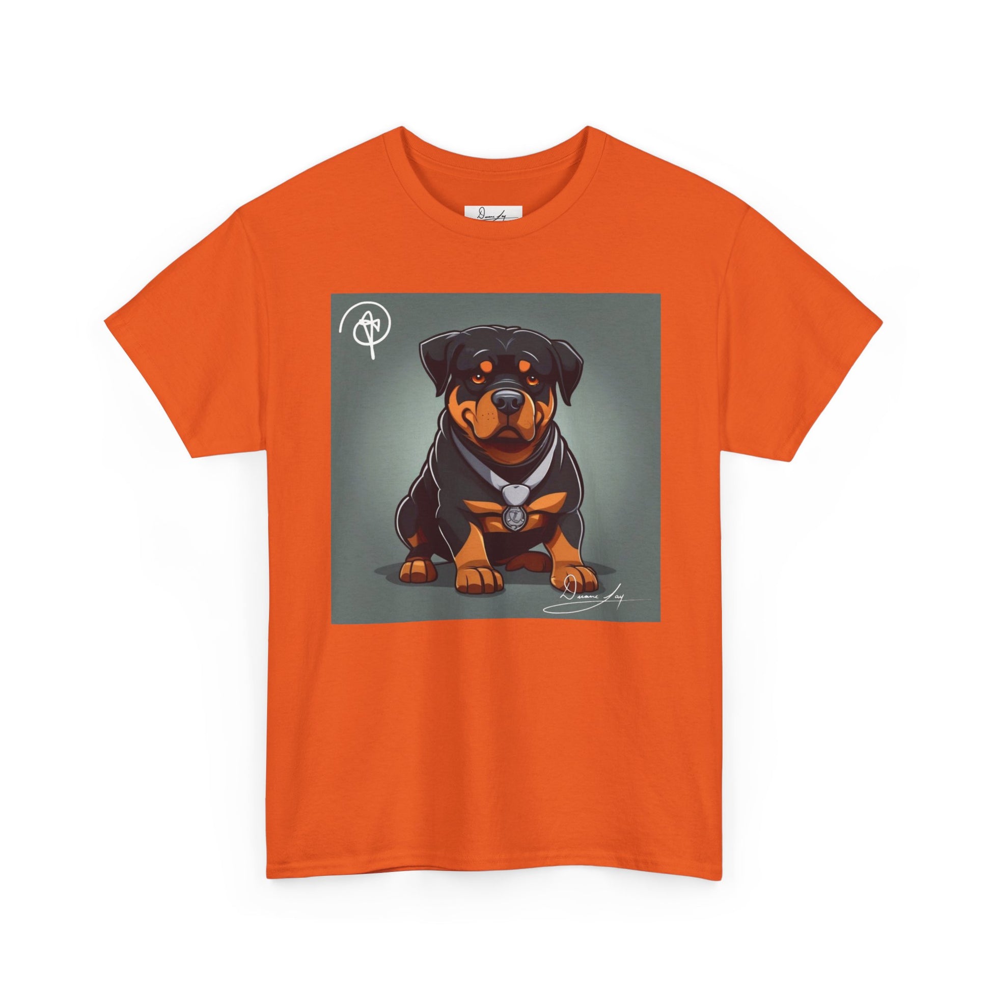 DuaneJay Rottweiler Puppy Portrait T-Shirt — charming graphic tee featuring an adorable Rottweiler puppy rendered in stunning artistic detail, a perfect blend of cuteness and signature streetwear style for devoted dog lovers