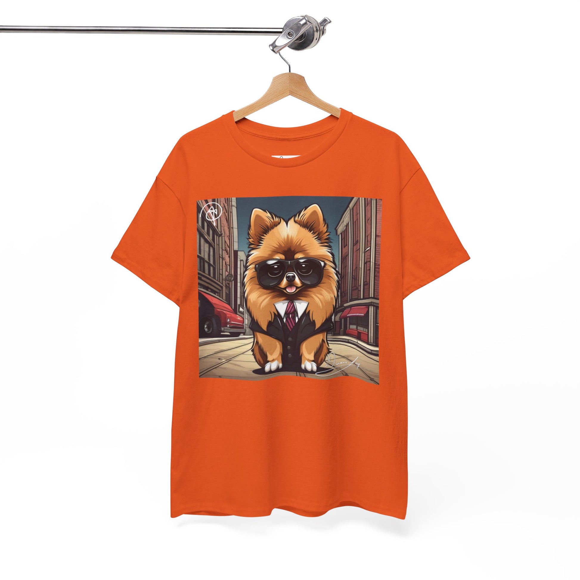 DuaneJay Pomeranian Business Dog T-Shirt — cute Pomeranian in suit graphic tee streetwear