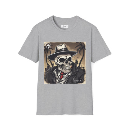 DuaneJay Skull Gangster T-Shirt — retro mafia skeleton graphic tee streetwear