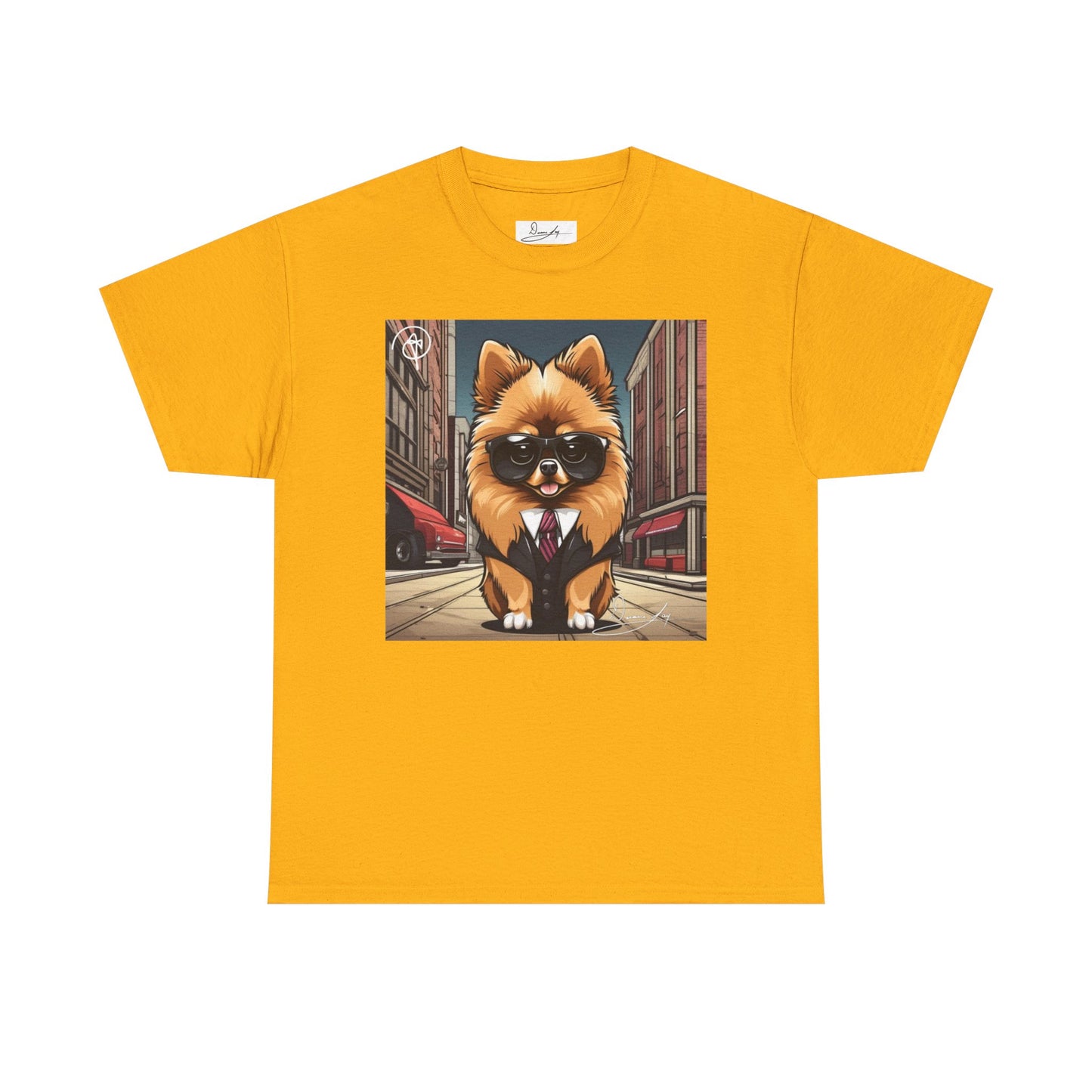 DuaneJay Pomeranian Business Dog T-Shirt — cute Pomeranian in suit graphic tee streetwear