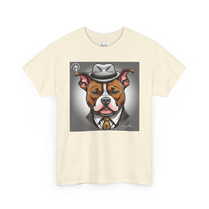 DuaneJay Gentleman Pitbull Tee — distinguished graphic tee featuring a dapper pitbull portrait blending elegance with bold streetwear energy for dog lovers with class and confidence