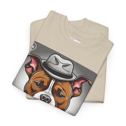 DuaneJay Gentleman Pitbull Tee — distinguished graphic tee featuring a dapper pitbull portrait blending elegance with bold streetwear energy for dog lovers with class and confidence
