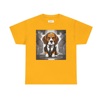 DuaneJay Beagle in a Suit T-Shirt — funny formal dog graphic tee featuring an adorable beagle dressed in a dapper suit, perfect for dog lovers who love bold streetwear style