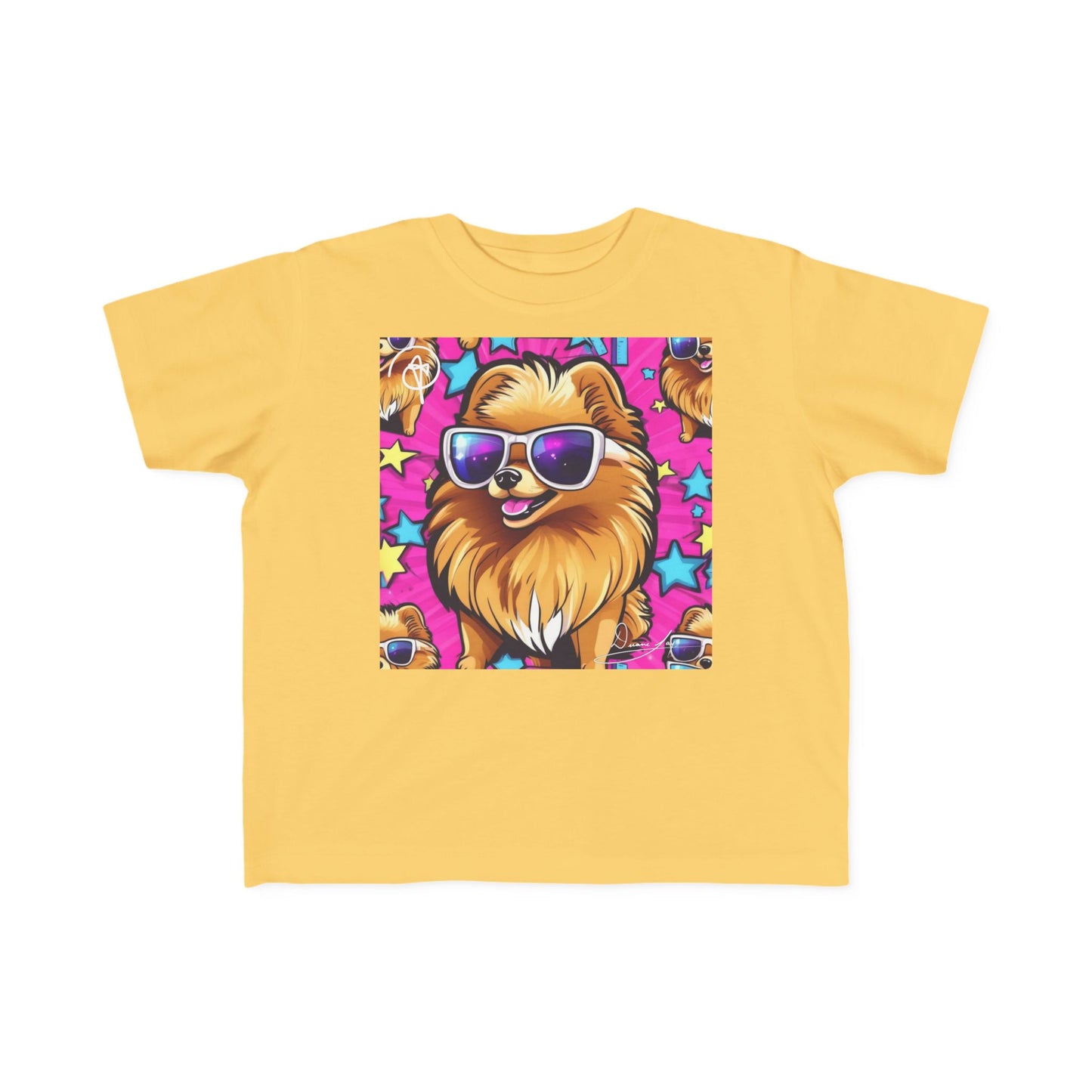 DuaneJay Toddler Tee Cool Pomeranian Sunglasses Graphic — adorable kids graphic tee featuring a cool Pomeranian rocking sunglasses, a fun and stylish streetwear-inspired look for the littlest members of the DuaneJay Fashion family