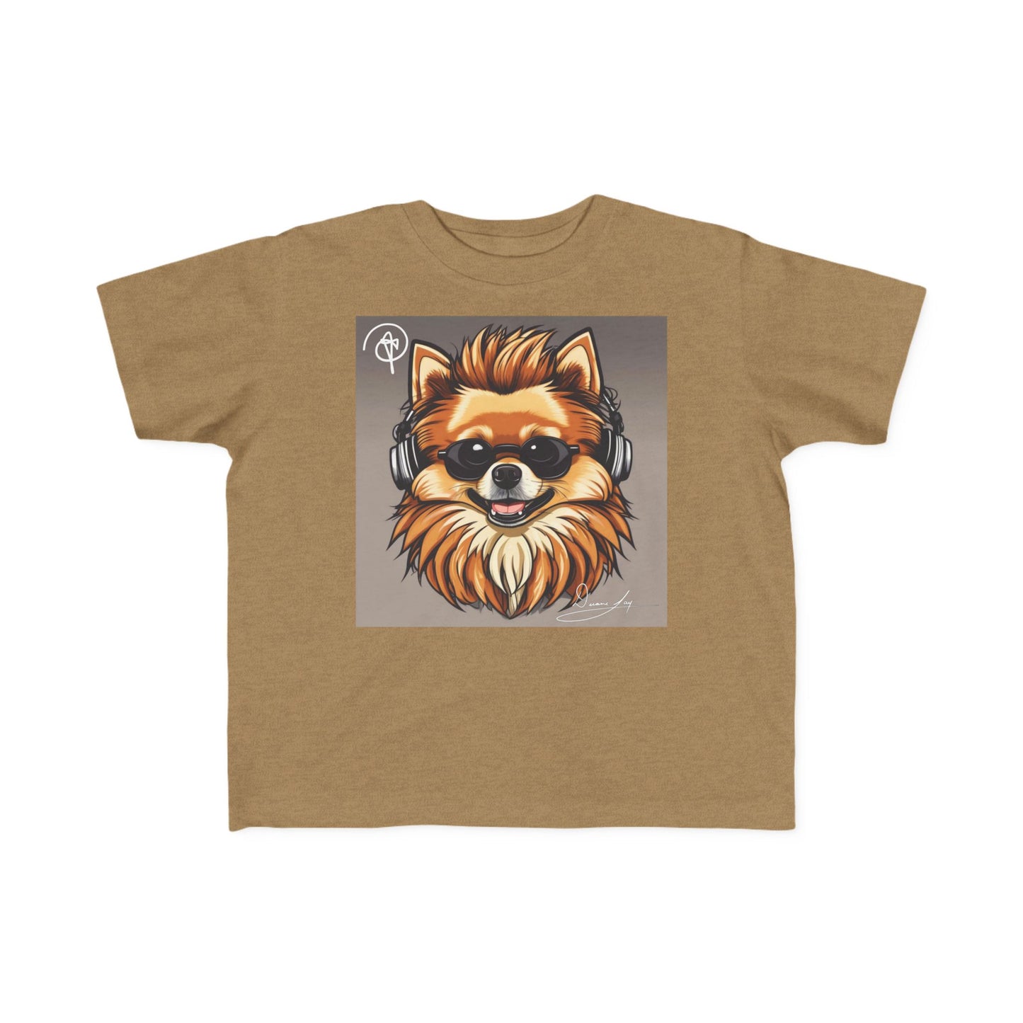 DuaneJay Cool Pomeranian Kids T-Shirt — fun kids graphic tee featuring an adorable Pomeranian rocking sunglasses and headphones, a bold and playful streetwear-inspired look for kids who carry the DuaneJay Fashion style with confidence