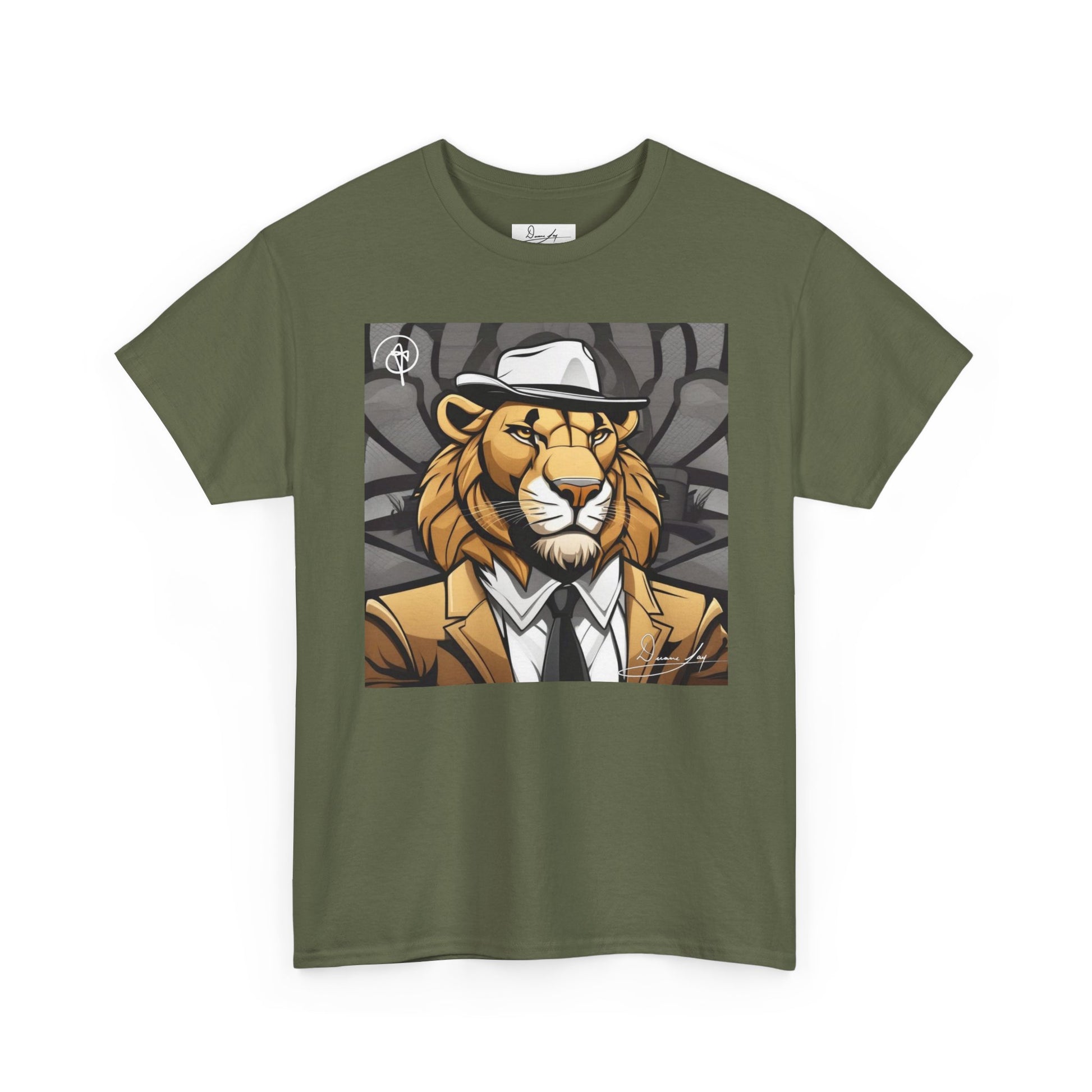 DuaneJay Lion Gangster Graphic Tee — powerful streetwear tee featuring a bold lion with gangster-inspired artistry, symbolizing strength, dominance, and signature style