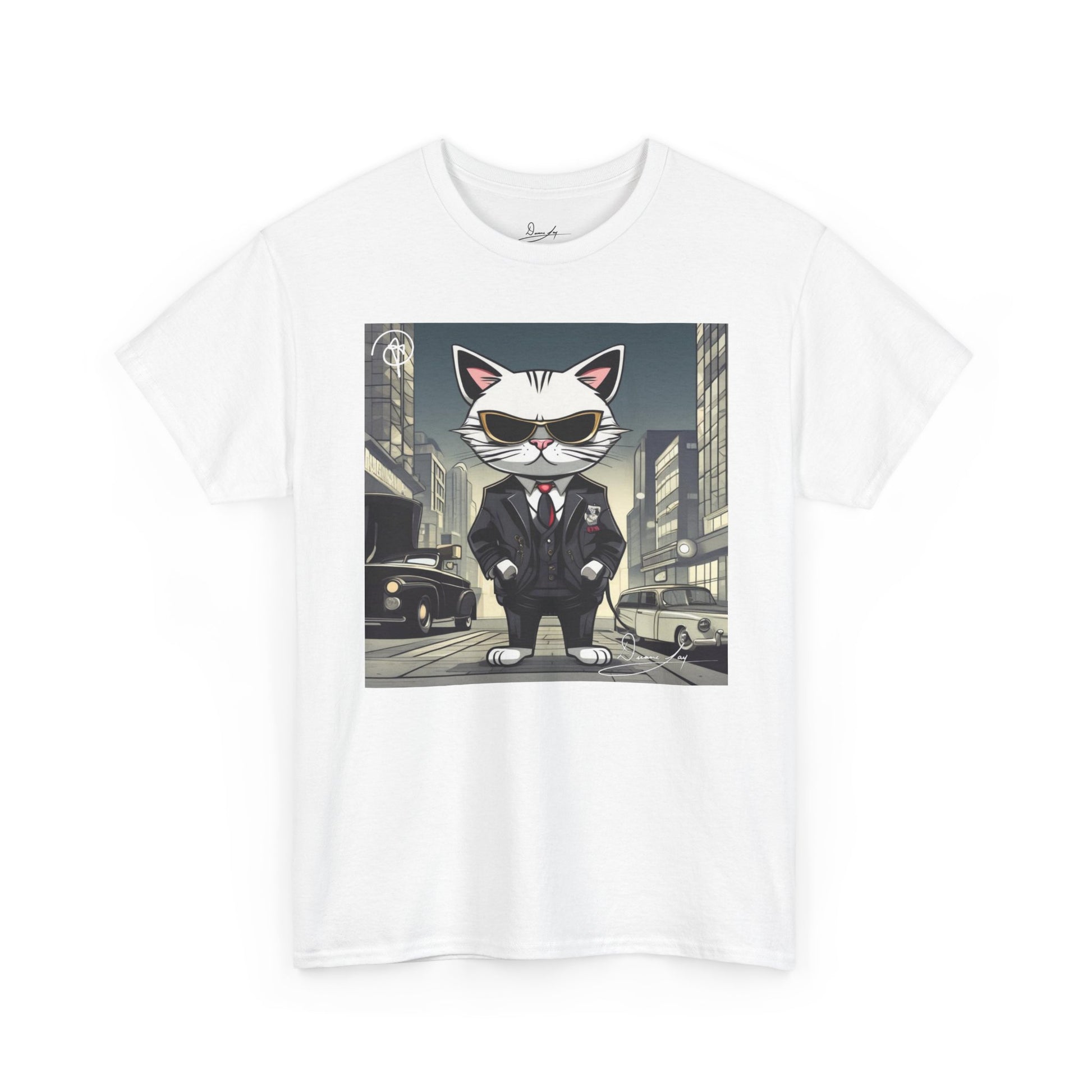 DuaneJay Cat Mafia Graphic Tee — cool cat in suit streetwear graphic tee