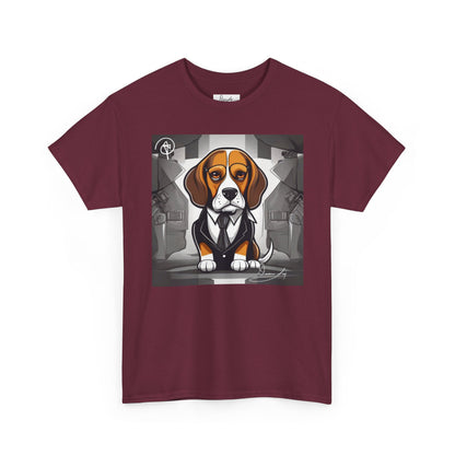 DuaneJay Beagle in a Suit T-Shirt — funny formal dog graphic tee featuring an adorable beagle dressed in a dapper suit, perfect for dog lovers who love bold streetwear style