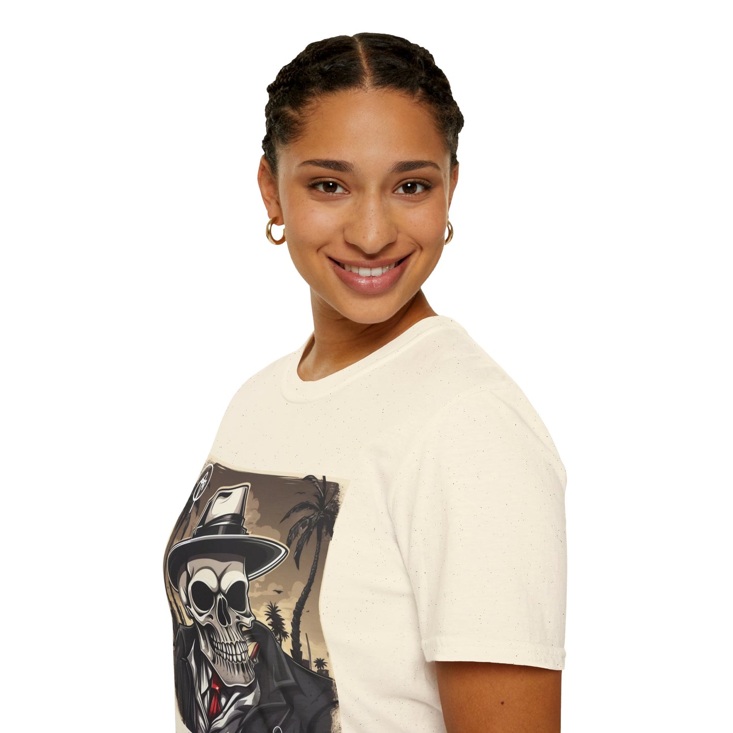 DuaneJay Skull Gangster T-Shirt — retro mafia skeleton graphic tee streetwear