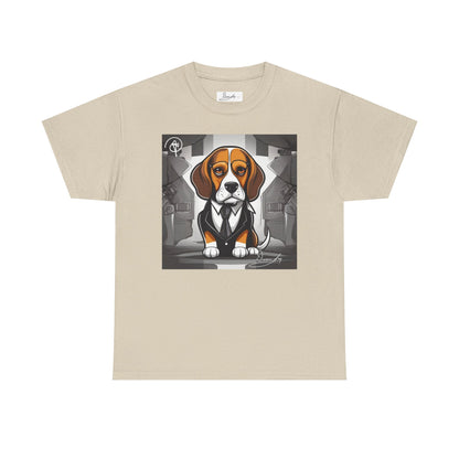 DuaneJay Beagle in a Suit T-Shirt — funny formal dog graphic tee featuring an adorable beagle dressed in a dapper suit, perfect for dog lovers who love bold streetwear style