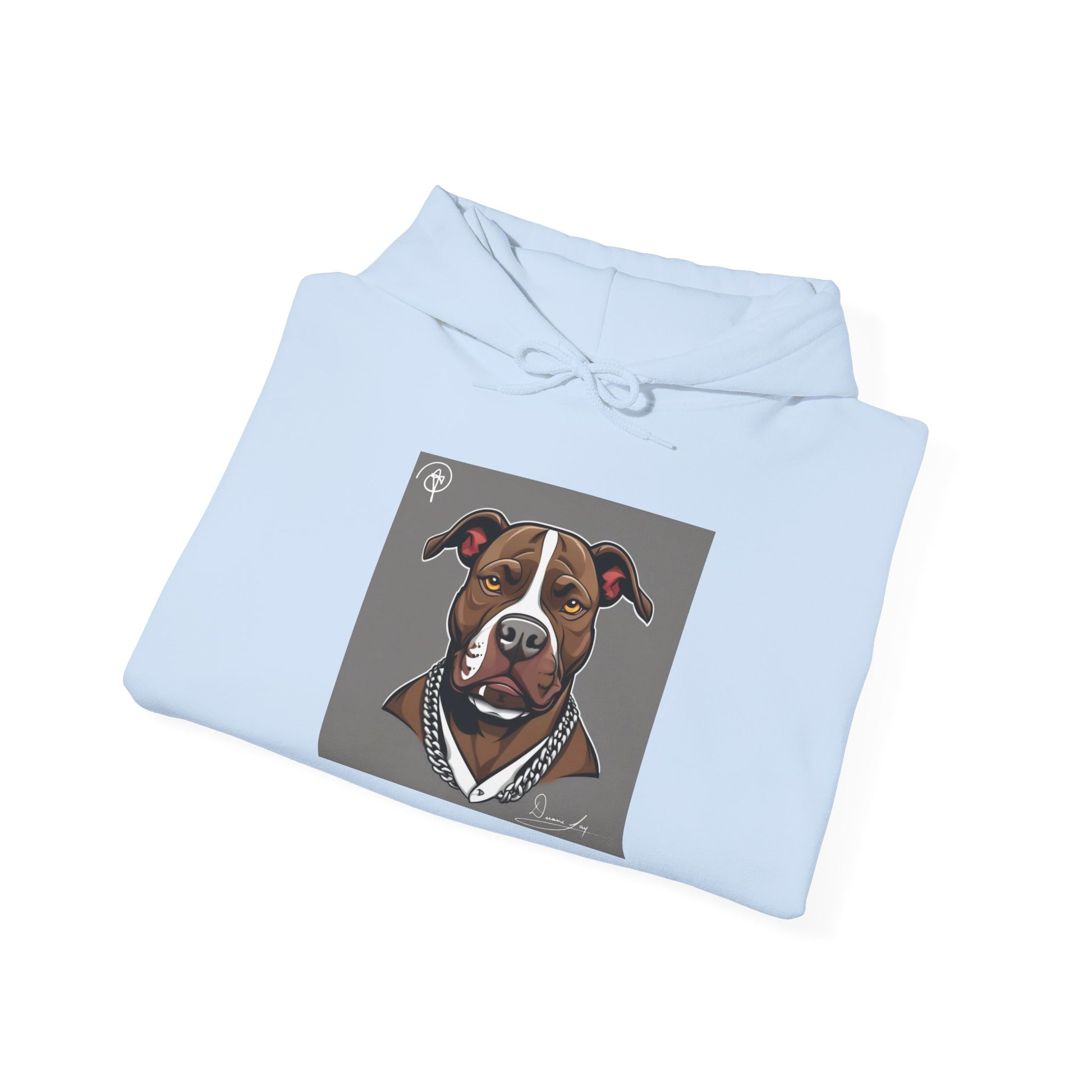 DuaneJay Pitbull Portrait Hoodie — premium streetwear pullover featuring a striking pitbull portrait graphic, crafted for dog lovers who wear their passion with bold confidence and signature DuaneJay Fashion style