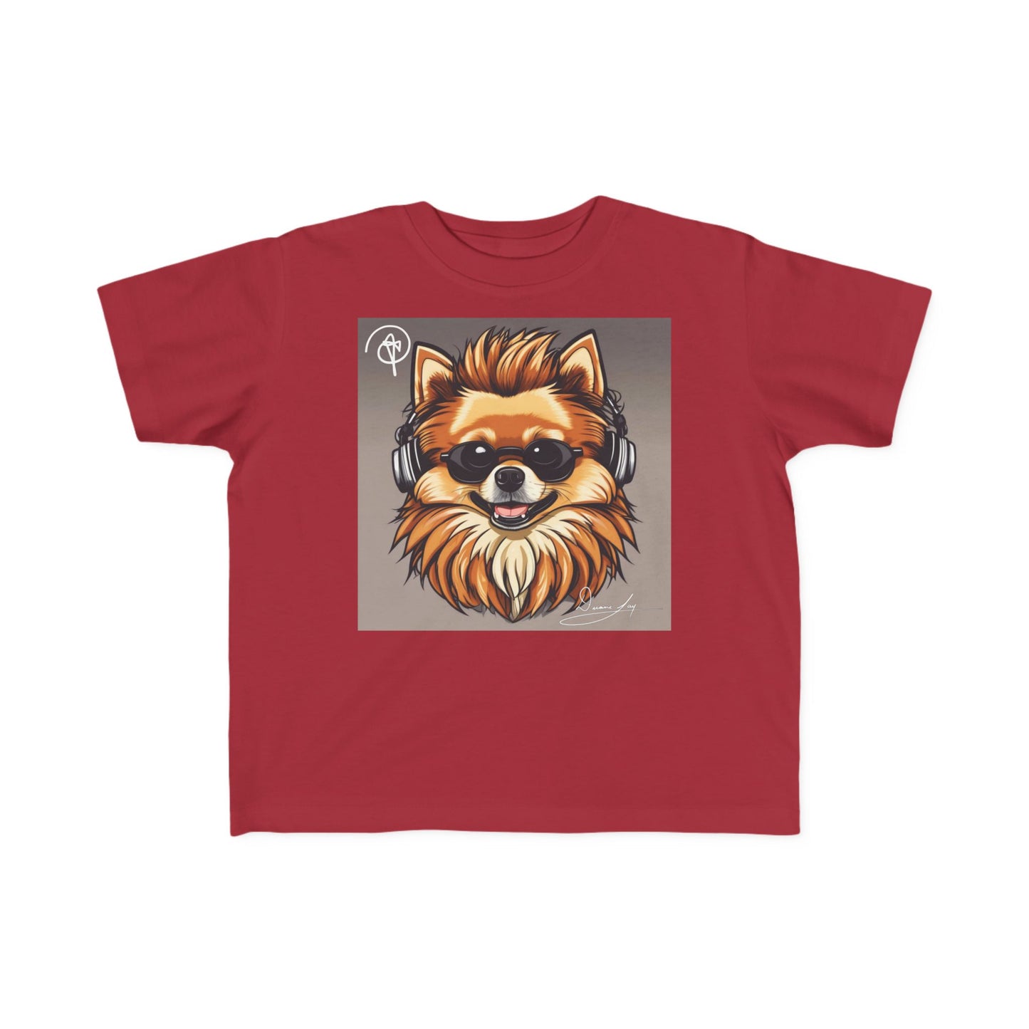 DuaneJay Cool Pomeranian Kids T-Shirt — fun kids graphic tee featuring an adorable Pomeranian rocking sunglasses and headphones, a bold and playful streetwear-inspired look for kids who carry the DuaneJay Fashion style with confidence