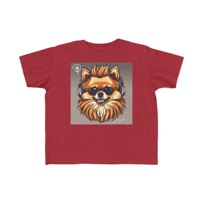 DuaneJay Cool Pomeranian Kids T-Shirt — fun kids graphic tee featuring an adorable Pomeranian rocking sunglasses and headphones, a bold and playful streetwear-inspired look for kids who carry the DuaneJay Fashion style with confidence