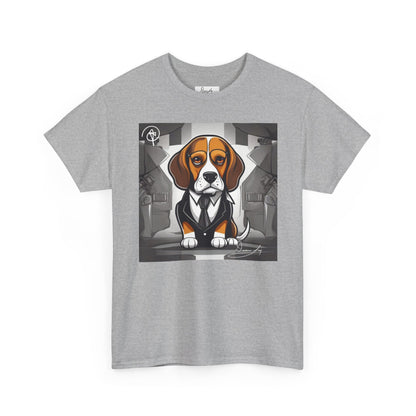 DuaneJay Beagle in a Suit T-Shirt — funny formal dog graphic tee featuring an adorable beagle dressed in a dapper suit, perfect for dog lovers who love bold streetwear style