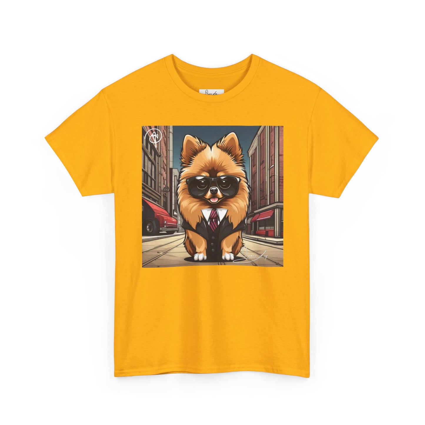 DuaneJay Pomeranian Business Dog T-Shirt — cute Pomeranian in suit graphic tee streetwear