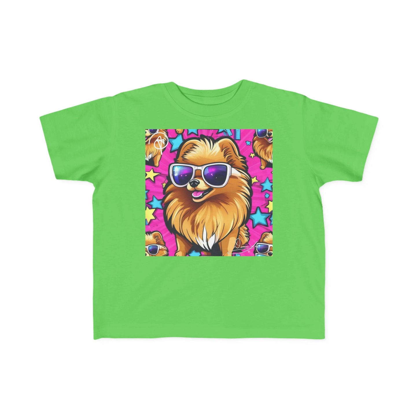 DuaneJay Toddler Tee Cool Pomeranian Sunglasses Graphic — adorable kids graphic tee featuring a cool Pomeranian rocking sunglasses, a fun and stylish streetwear-inspired look for the littlest members of the DuaneJay Fashion family
