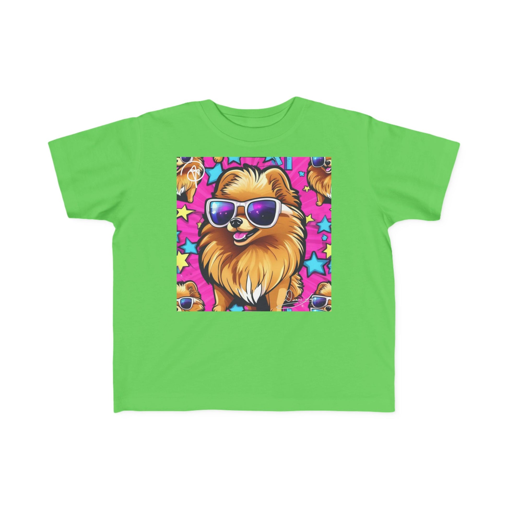 DuaneJay Toddler Tee Cool Pomeranian Sunglasses Graphic — adorable kids graphic tee featuring a cool Pomeranian rocking sunglasses, a fun and stylish streetwear-inspired look for the littlest members of the DuaneJay Fashion family