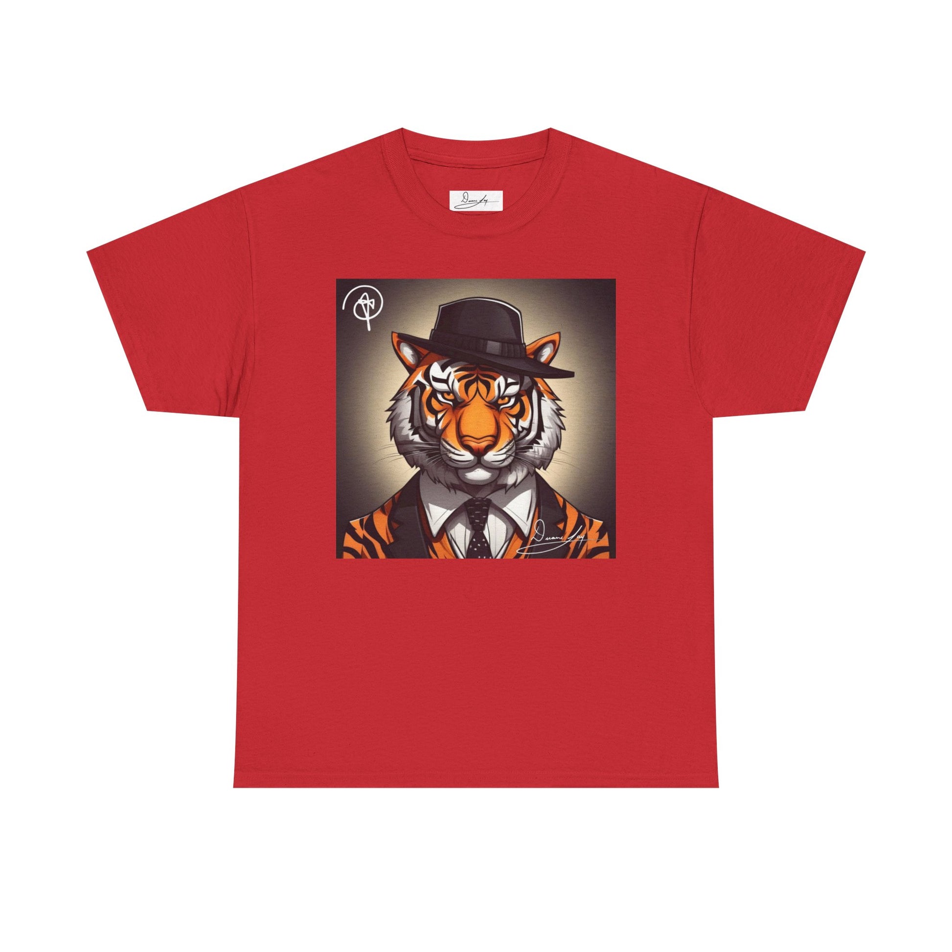 DuaneJay Tiger Gentleman T-Shirt — bold tiger graphic tee featuring a distinguished tiger in gentleman style, a powerful streetwear statement for those who wear confidence with class