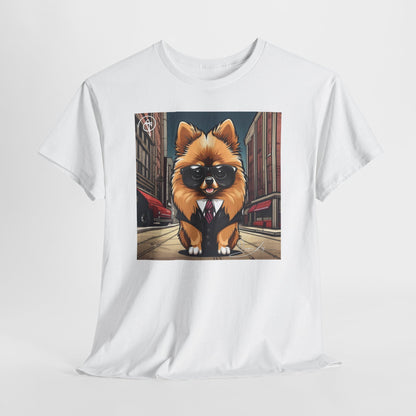 DuaneJay Pomeranian Business Dog T-Shirt — cute Pomeranian in suit graphic tee streetwear