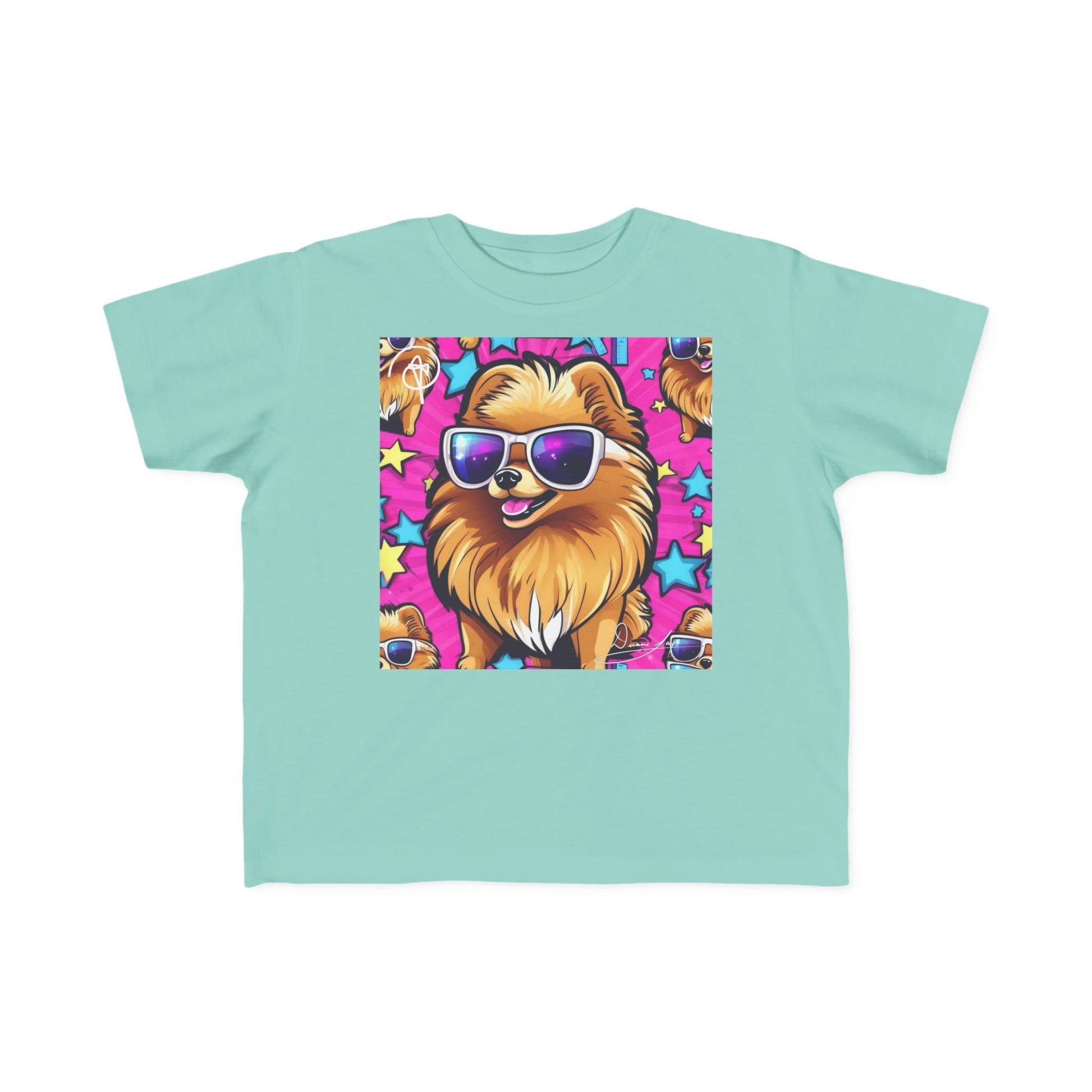 DuaneJay Toddler Tee Cool Pomeranian Sunglasses Graphic — adorable kids graphic tee featuring a cool Pomeranian rocking sunglasses, a fun and stylish streetwear-inspired look for the littlest members of the DuaneJay Fashion family