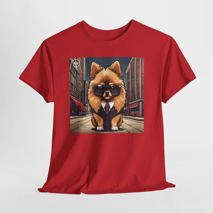 DuaneJay Pomeranian Business Dog T-Shirt — cute Pomeranian in suit graphic tee streetwear
