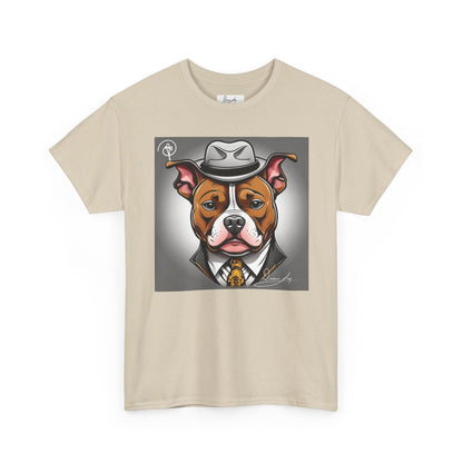 DuaneJay Gentleman Pitbull Tee — distinguished graphic tee featuring a dapper pitbull portrait blending elegance with bold streetwear energy for dog lovers with class and confidence