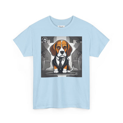 DuaneJay Beagle in a Suit T-Shirt — funny formal dog graphic tee featuring an adorable beagle dressed in a dapper suit, perfect for dog lovers who love bold streetwear style