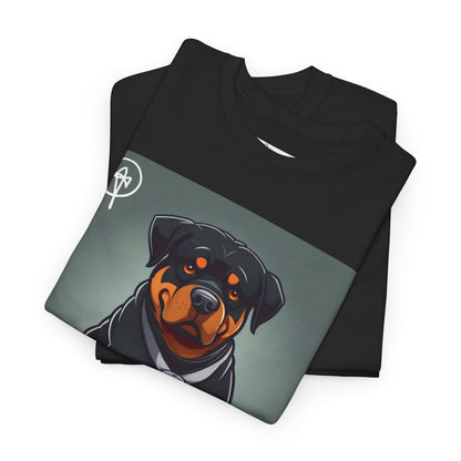 DuaneJay Rottweiler Puppy Portrait T-Shirt — charming graphic tee featuring an adorable Rottweiler puppy rendered in stunning artistic detail, a perfect blend of cuteness and signature streetwear style for devoted dog lovers