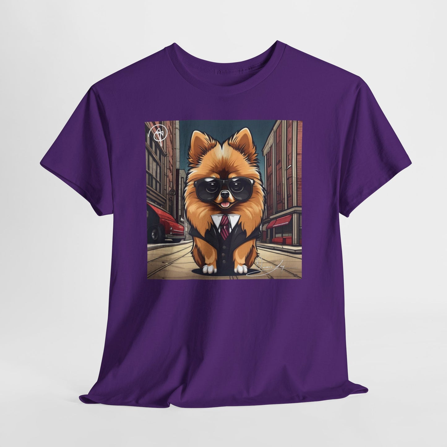 DuaneJay Pomeranian Business Dog T-Shirt — cute Pomeranian in suit graphic tee streetwear