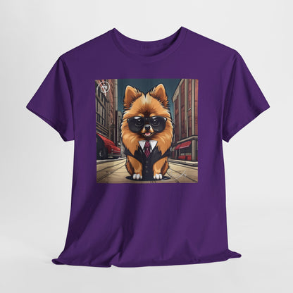 DuaneJay Pomeranian Business Dog T-Shirt — cute Pomeranian in suit graphic tee streetwear
