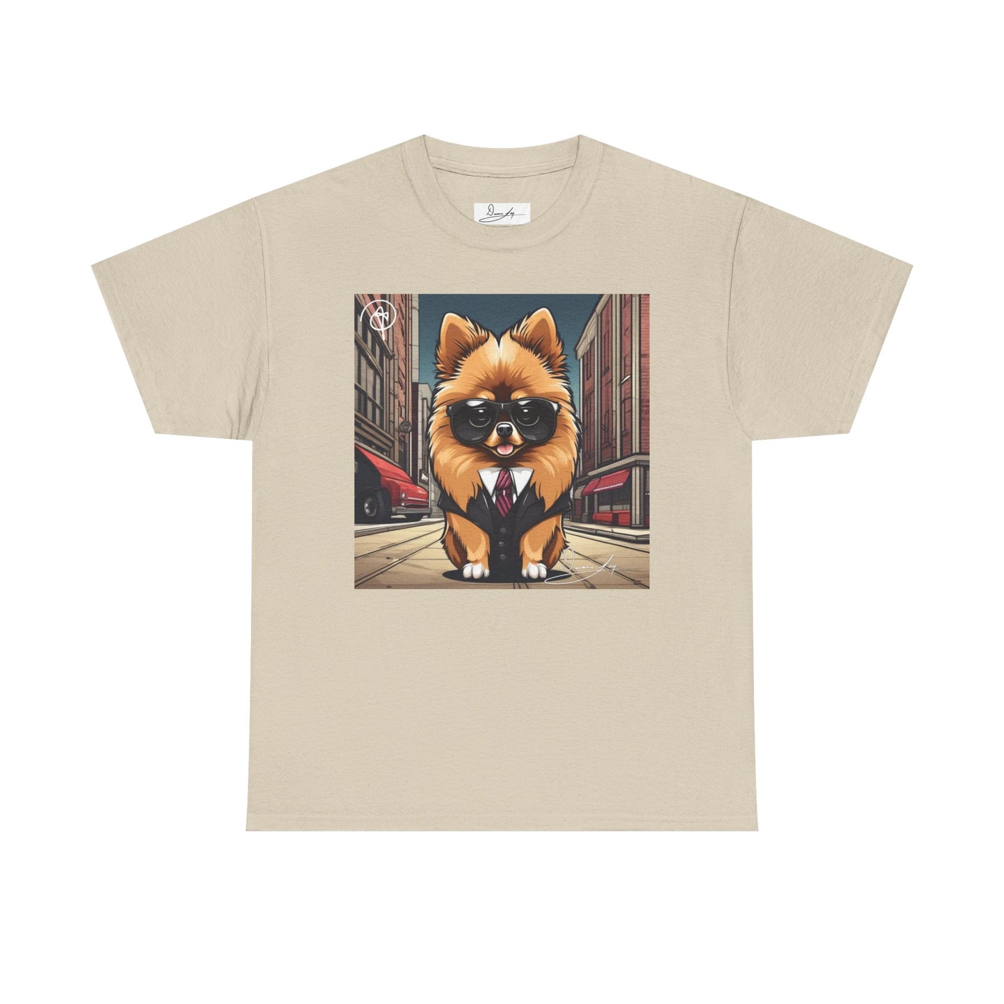 DuaneJay Pomeranian Business Dog T-Shirt — cute Pomeranian in suit graphic tee streetwear