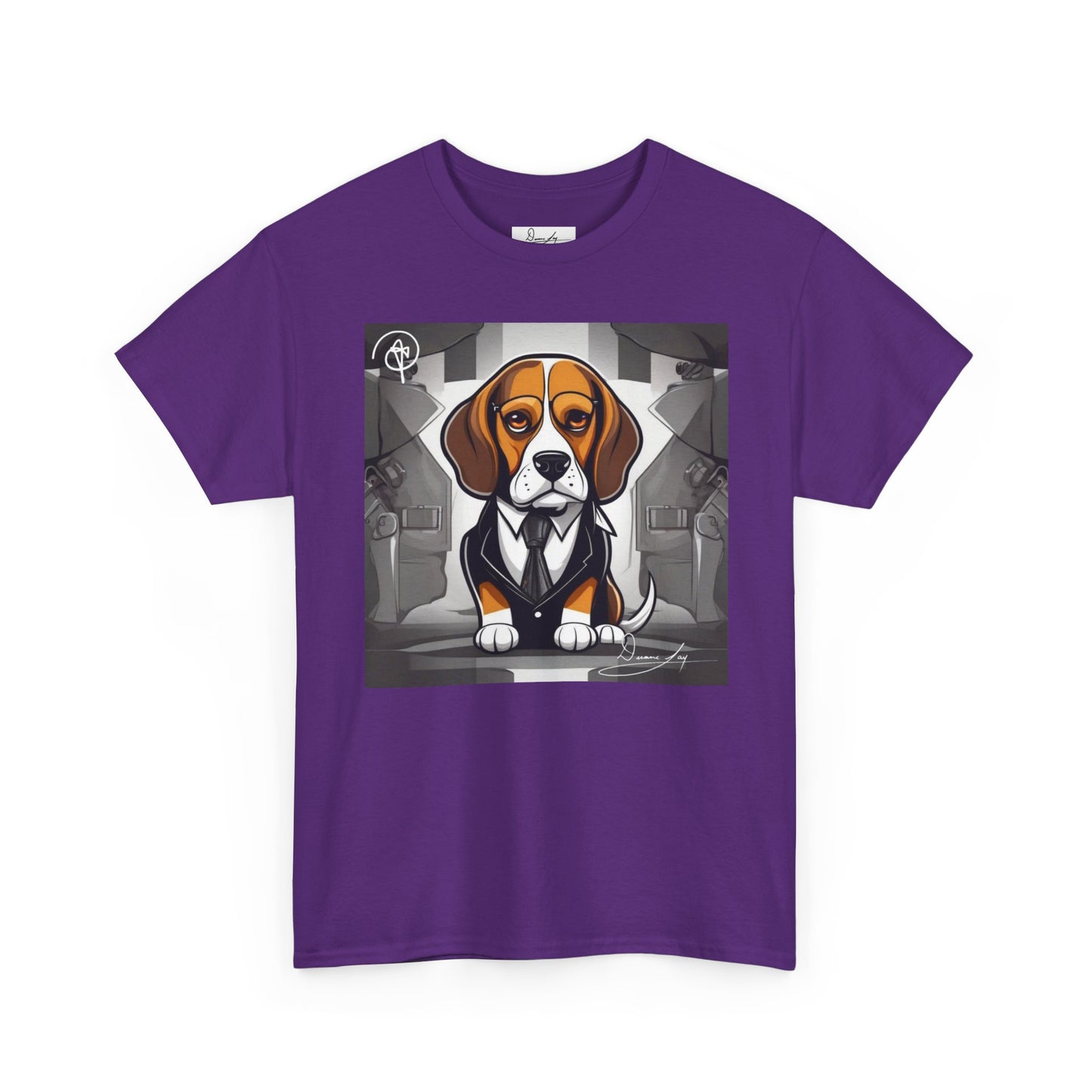 DuaneJay Beagle in a Suit T-Shirt — funny formal dog graphic tee featuring an adorable beagle dressed in a dapper suit, perfect for dog lovers who love bold streetwear style