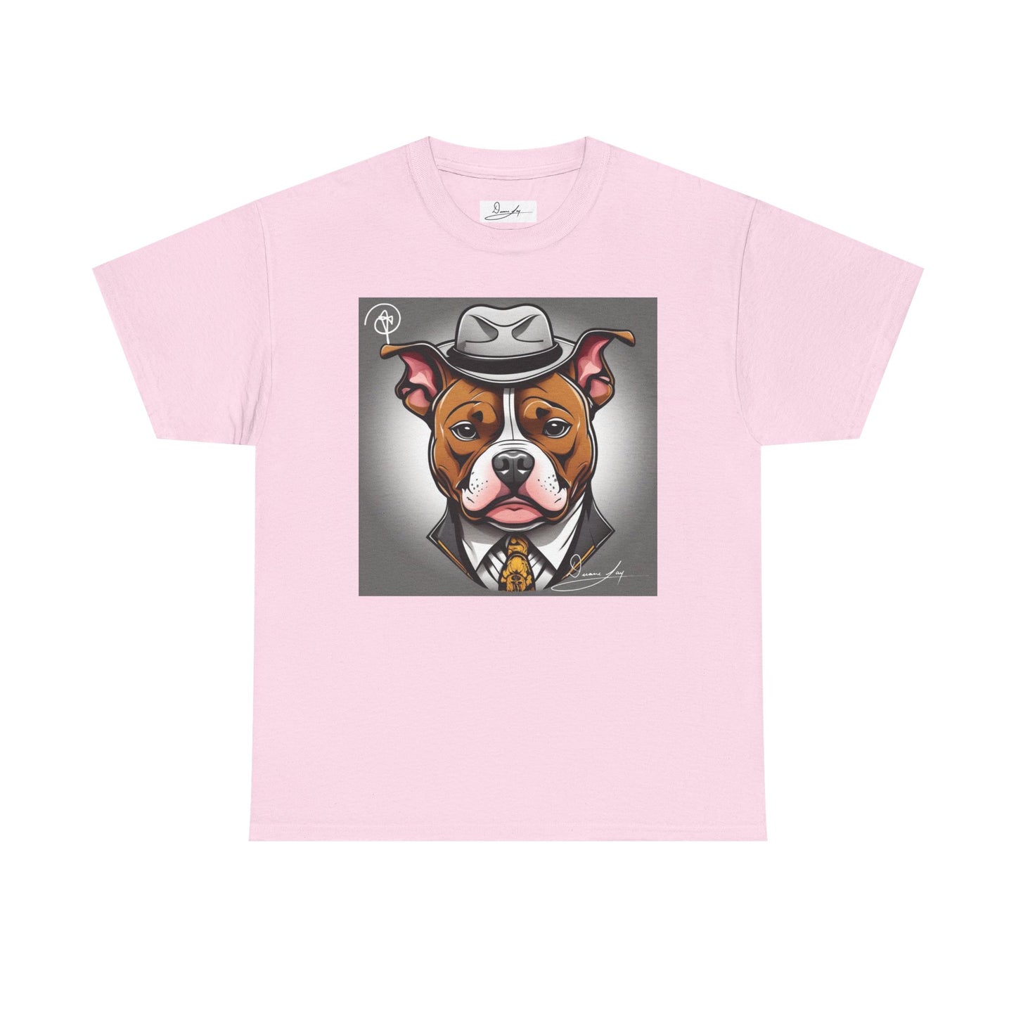 DuaneJay Gentleman Pitbull Tee — distinguished graphic tee featuring a dapper pitbull portrait blending elegance with bold streetwear energy for dog lovers with class and confidence
