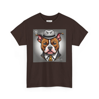 DuaneJay Gentleman Pitbull Tee — distinguished graphic tee featuring a dapper pitbull portrait blending elegance with bold streetwear energy for dog lovers with class and confidence