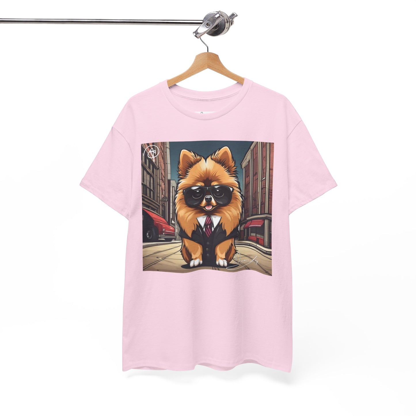 DuaneJay Pomeranian Business Dog T-Shirt — cute Pomeranian in suit graphic tee streetwear