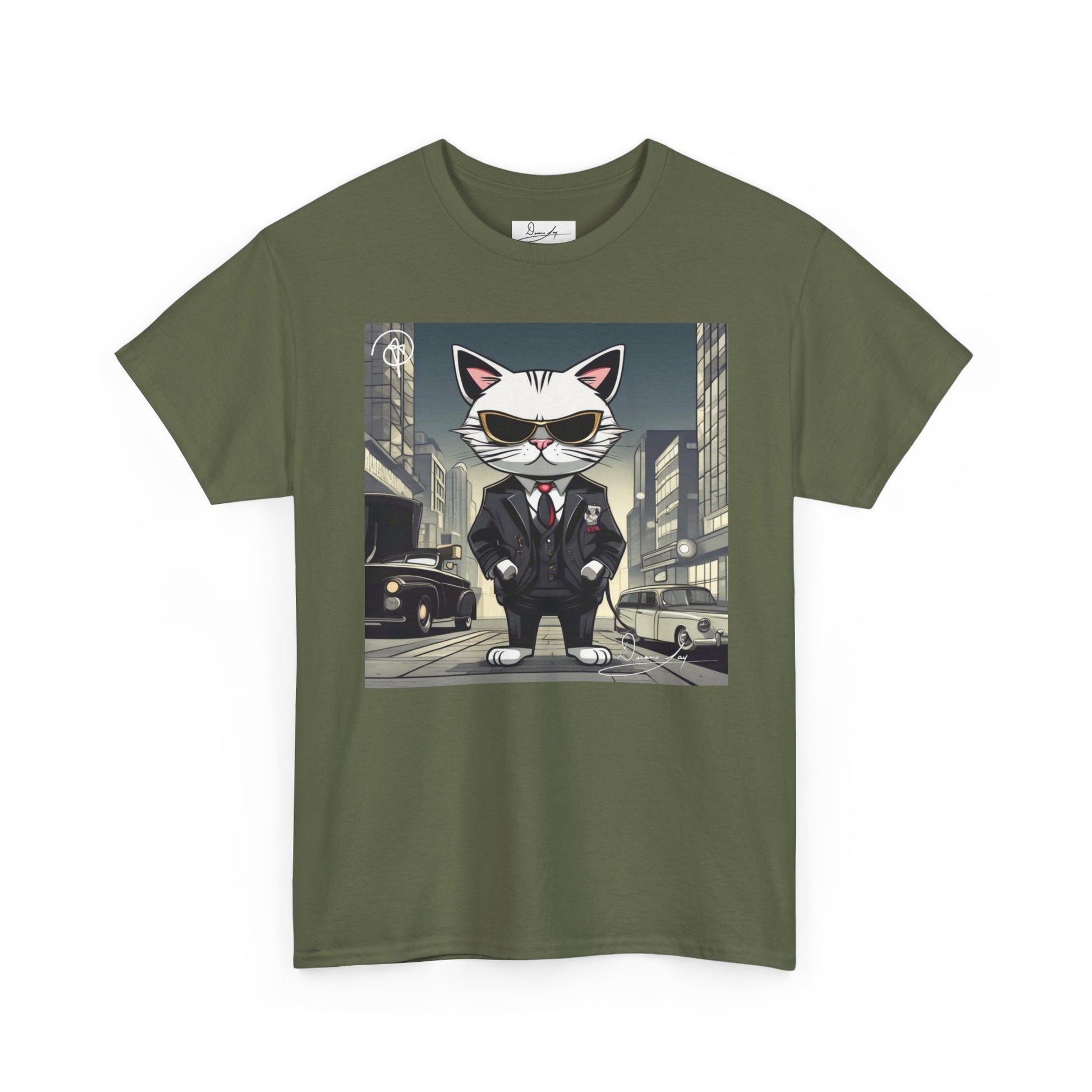 DuaneJay Cat Mafia Graphic Tee — cool cat in suit streetwear graphic tee
