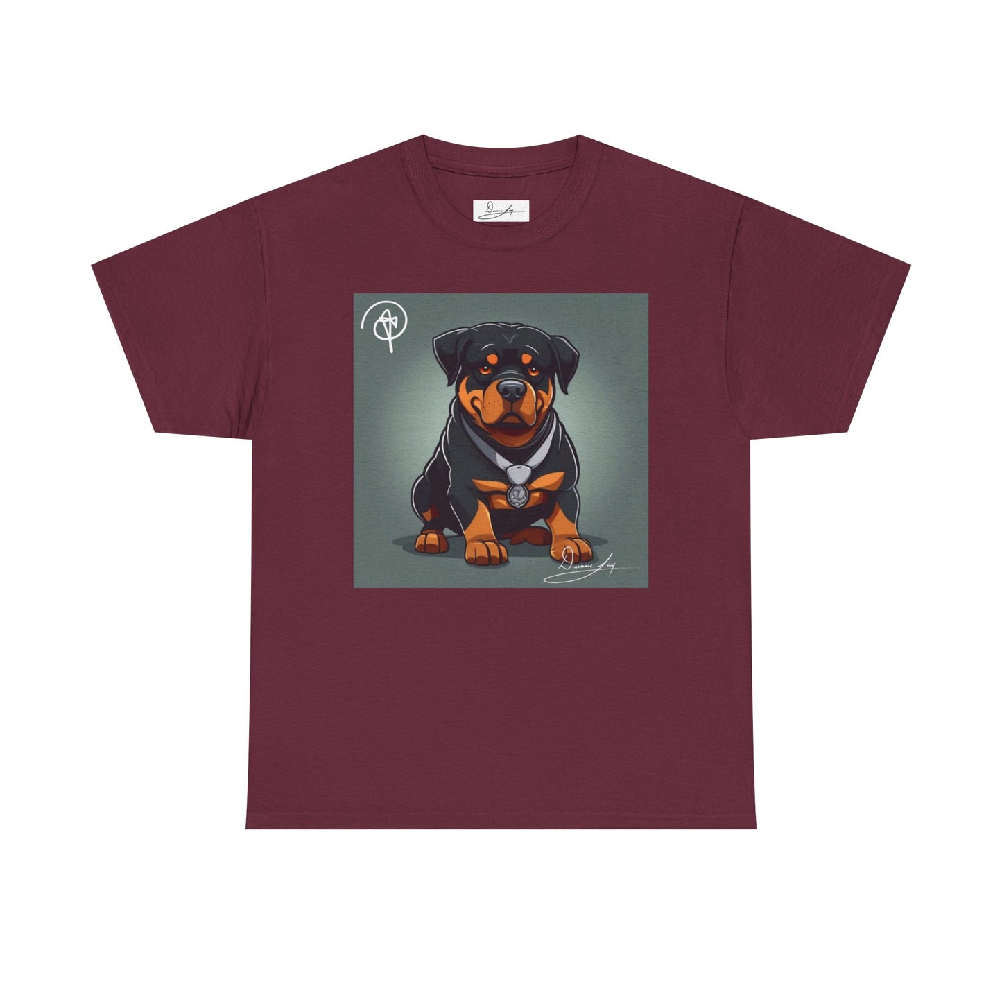 DuaneJay Rottweiler Puppy Portrait T-Shirt — charming graphic tee featuring an adorable Rottweiler puppy rendered in stunning artistic detail, a perfect blend of cuteness and signature streetwear style for devoted dog lovers