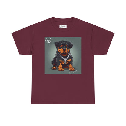 DuaneJay Rottweiler Puppy Portrait T-Shirt — charming graphic tee featuring an adorable Rottweiler puppy rendered in stunning artistic detail, a perfect blend of cuteness and signature streetwear style for devoted dog lovers